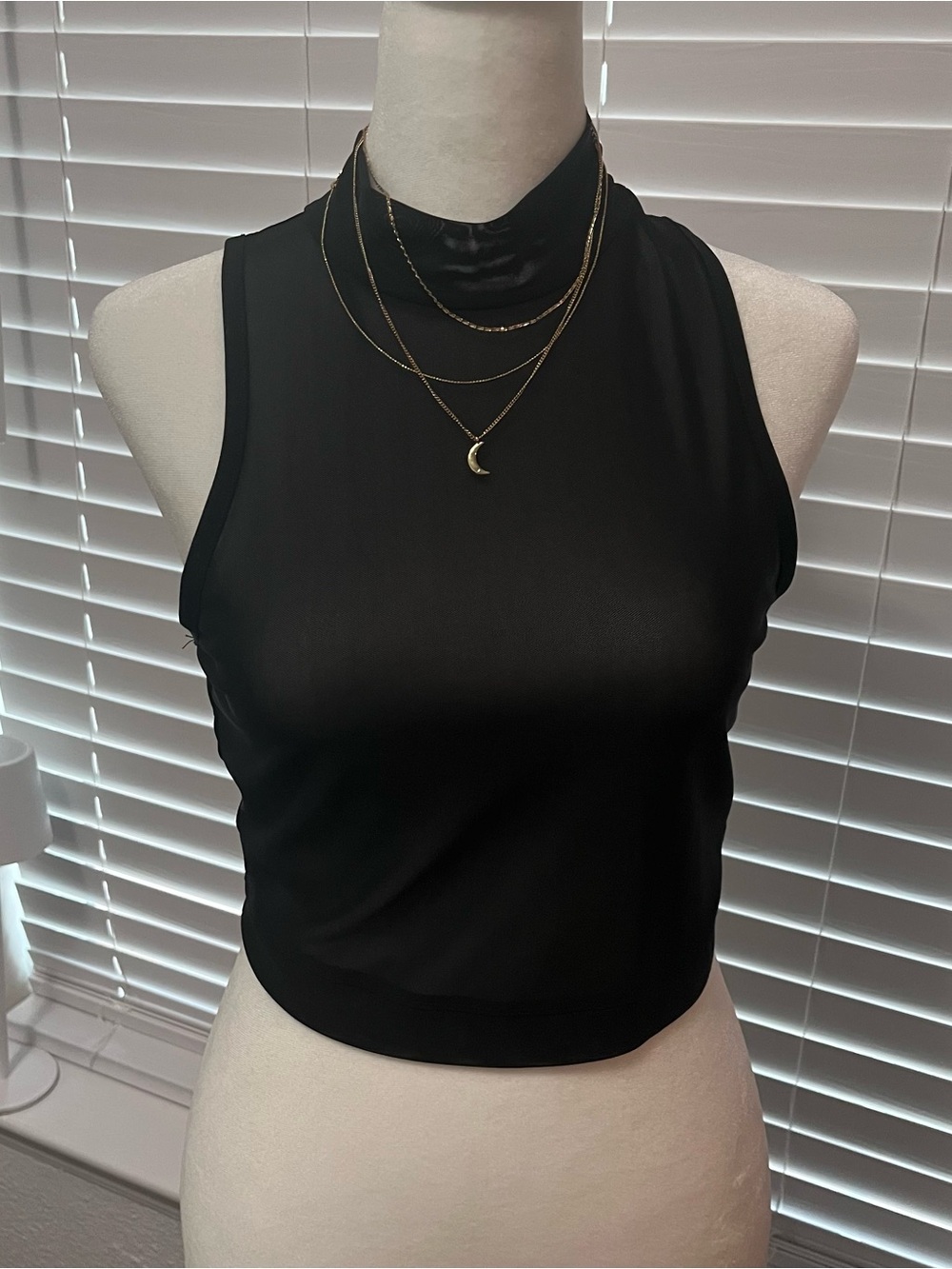 Bozzolo Black Sleeveless Mock Neck Crop Top